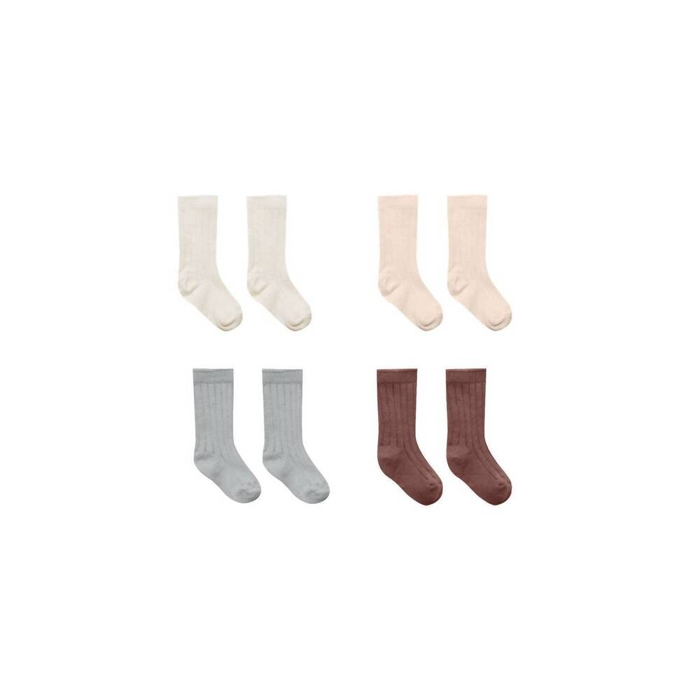 NEW QUINCY MAE baby 4 pack boxed sock set in iv/shell/dusty blue/plum